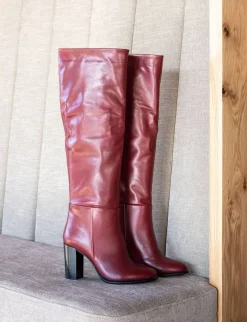 Stivali tacco 8cm pelle bordo'