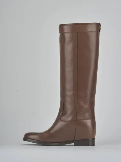 Stivali tacco 2cm pelle marrone