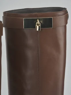 Stivali tacco 2cm pelle marrone