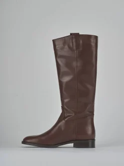 Stivali tacco 2cm pelle marrone