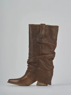 Stivali tacco 7cm pelle marrone