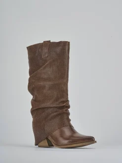 Stivali tacco 7cm pelle marrone