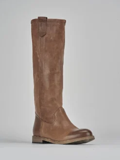 Stivali tacco 1cm pelle marrone