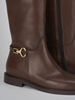 Stivali tacco 2cm pelle marrone