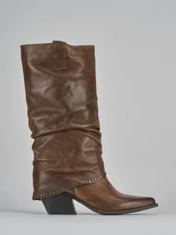 Stivali tacco 8cm pelle marrone