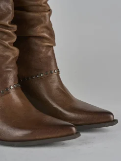 Stivali tacco 8cm pelle marrone