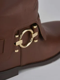 Stivali tacco 2cm pelle marrone