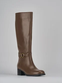 Stivali tacco 4cm pelle marrone