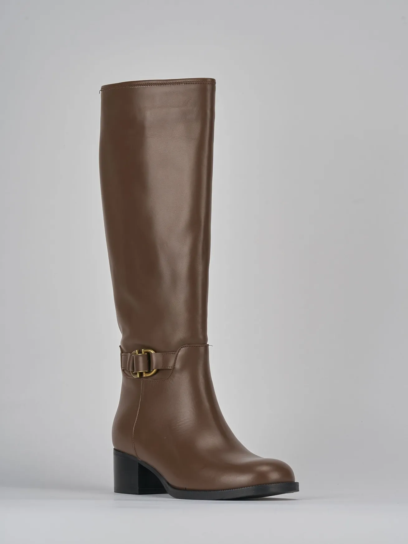 Stivali tacco 4cm pelle marrone