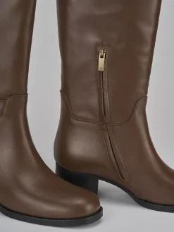 Stivali tacco 4cm pelle marrone