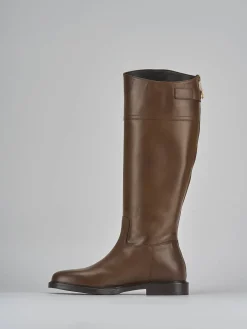 Stivali tacco 2cm pelle marrone