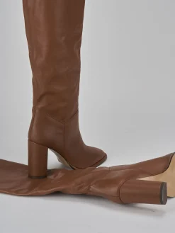 Stivali tacco 9cm pelle marrone