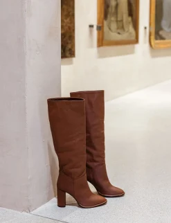 Stivali tacco 9cm pelle marrone