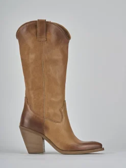 Stivali tacco 7cm pelle marrone