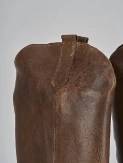 Stivali tacco 2cm pelle marrone