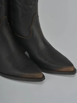 Stivali tacco 5cm pelle marrone