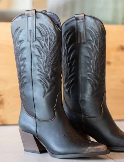 Stivali tacco 5cm pelle marrone