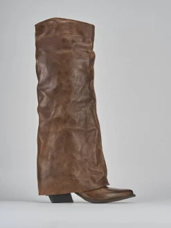 Stivali tacco 6cm pelle marrone