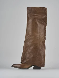 Stivali tacco 6cm pelle marrone