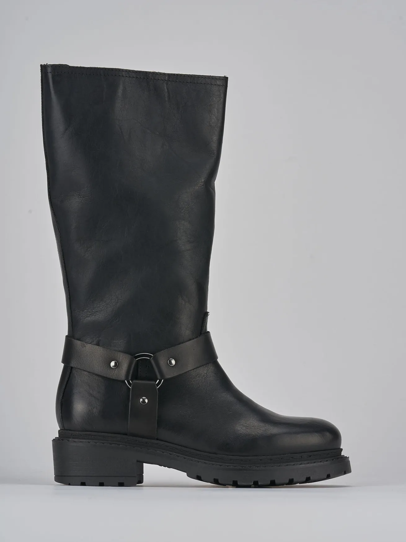 Stivali tacco 2cm pelle nero