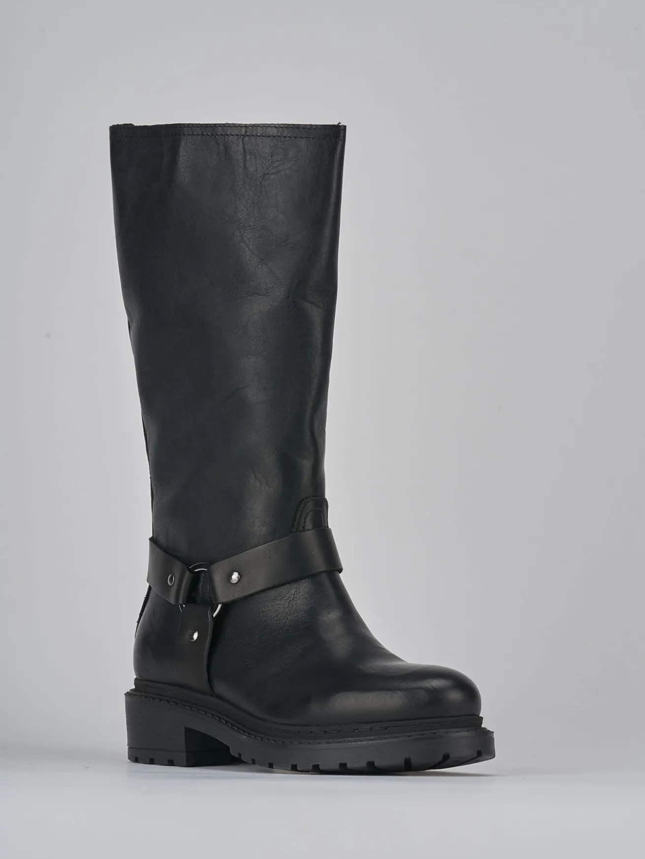 Stivali tacco 2cm pelle nero