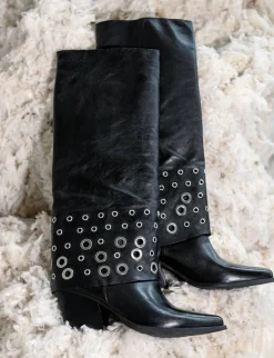 Stivali tacco 6cm pelle nero