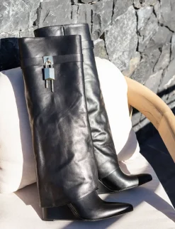 Stivali tacco 9cm pelle nero