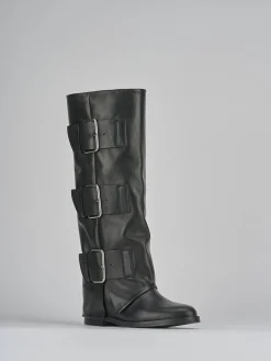 Stivali tacco 2cm pelle nero