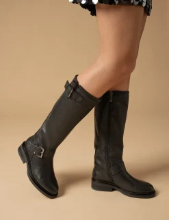 Stivali tacco 2cm pelle nero