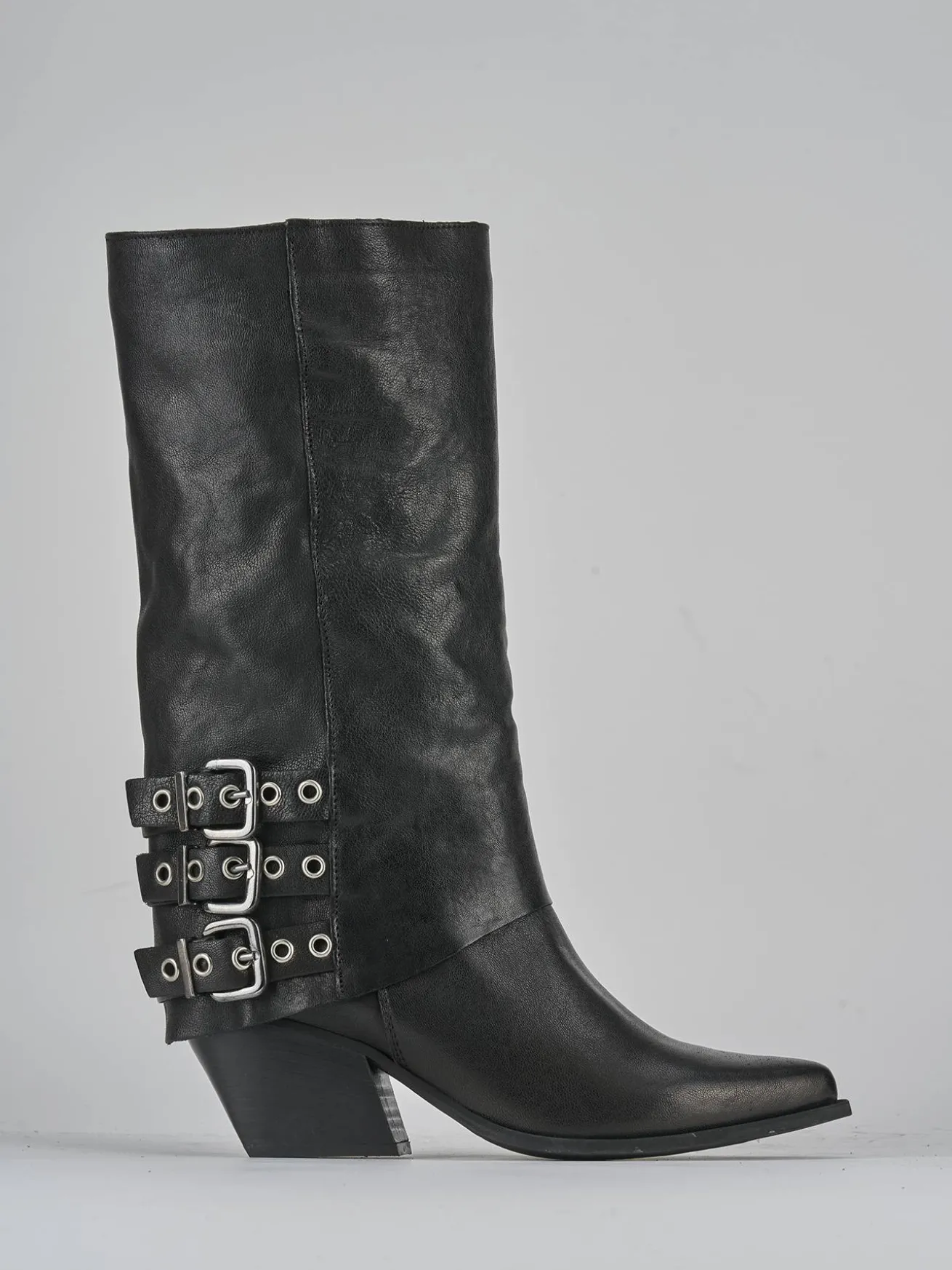 Stivali tacco 7cm pelle nero