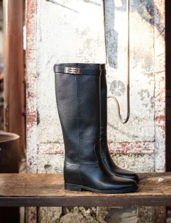 Stivali tacco 2cm pelle nero