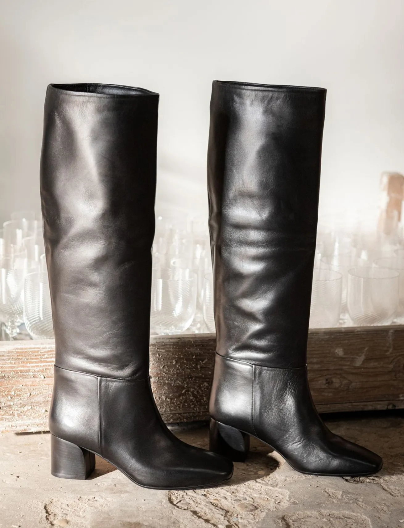 Stivali tacco 6cm pelle nero