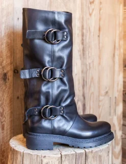 Stivali tacco 2cm pelle nero