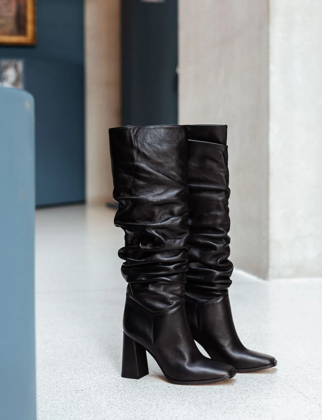 Stivali tacco 9cm pelle nero