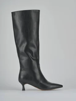 Stivali tacco 5cm pelle sostenibile nero