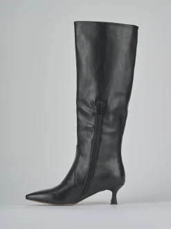 Stivali tacco 5cm pelle sostenibile nero