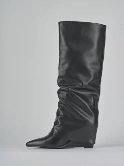 Stivali tacco 10cm pelle sostenibile nero