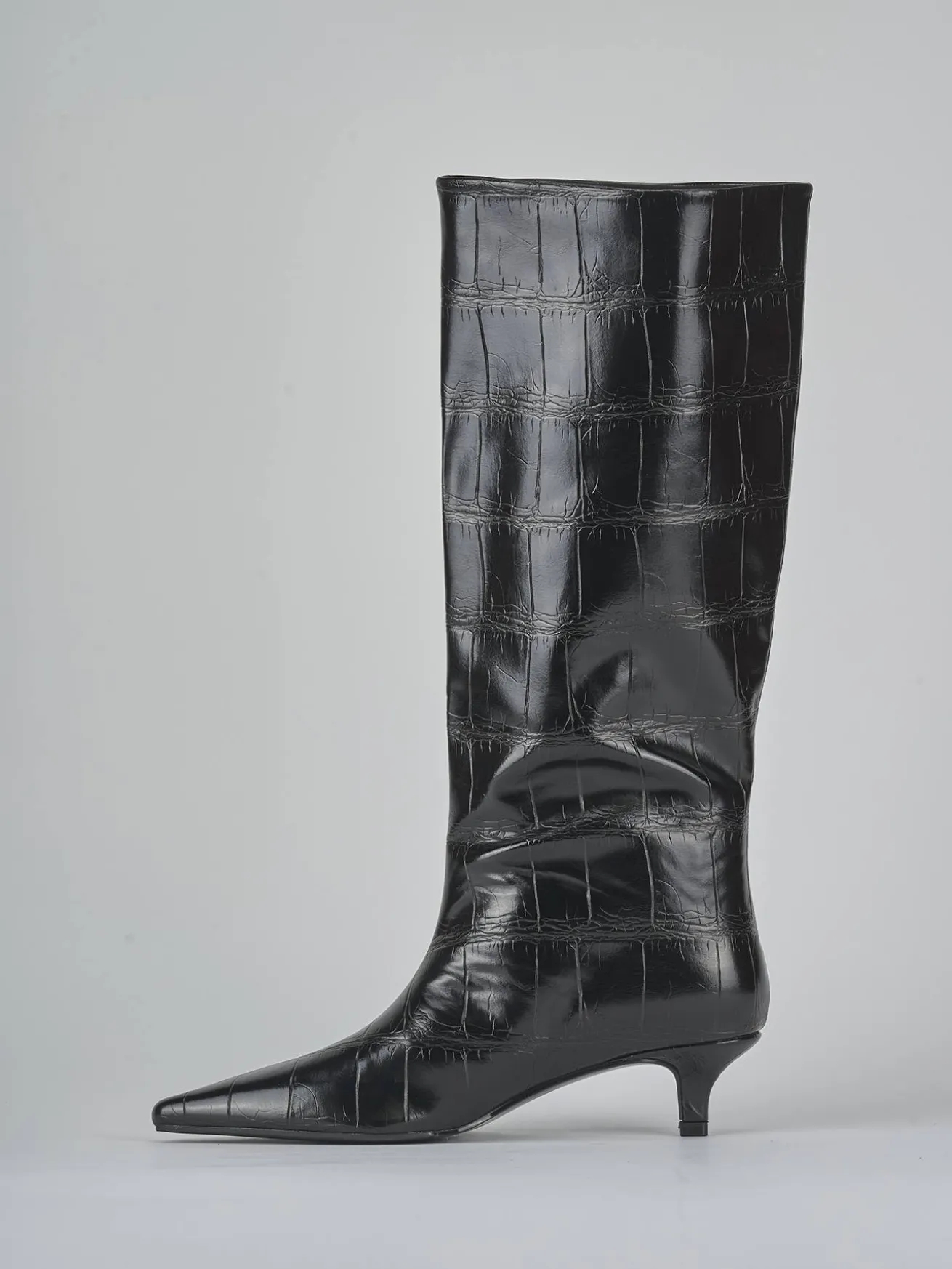 Stivali tacco 4cm pelle sostenibile nero