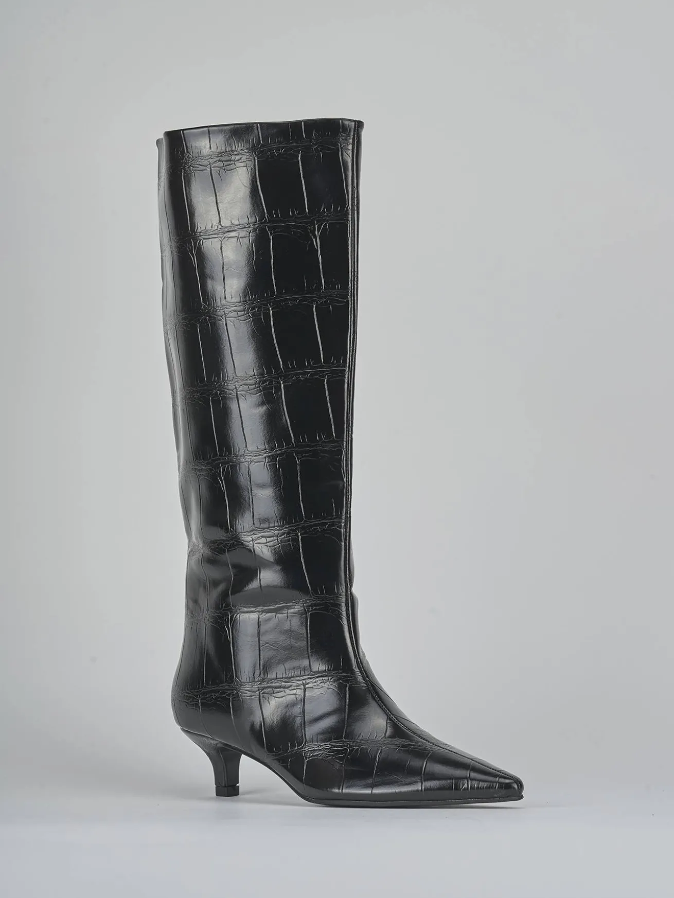 Stivali tacco 4cm pelle sostenibile nero