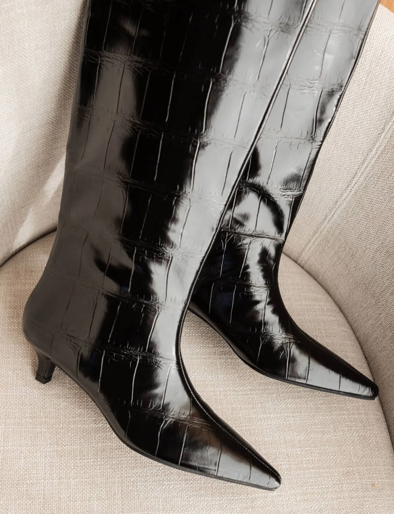 Stivali tacco 4cm pelle sostenibile nero