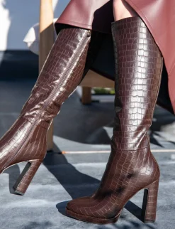 Stivali tacco 11cm pelle sostenibile testa