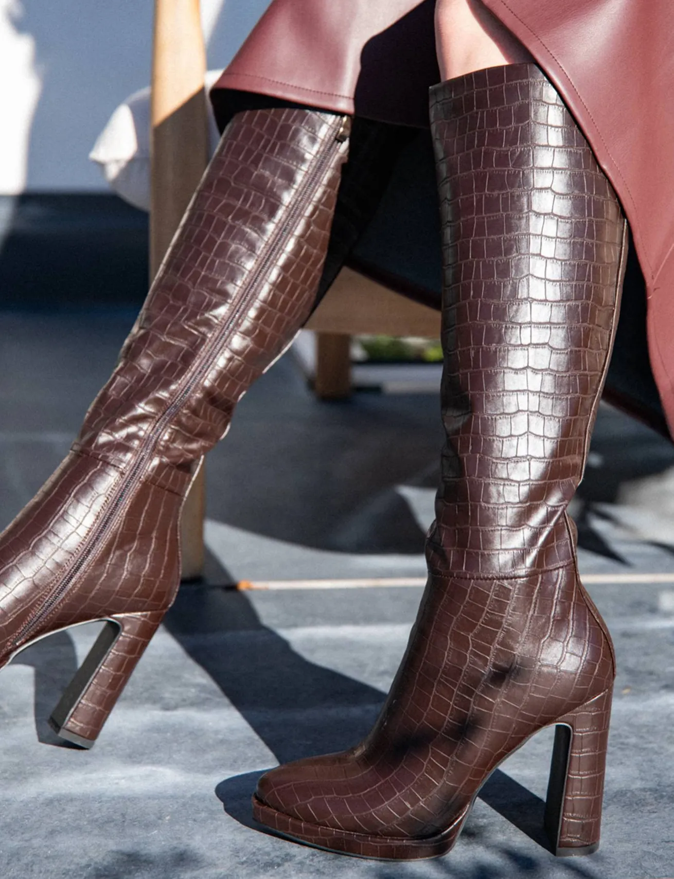 Stivali tacco 11cm pelle sostenibile testa