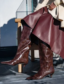 Stivali tacco 4cm pelle sostenibile testa