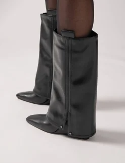 Stivali tacco 10cm pelle sostenibile nero