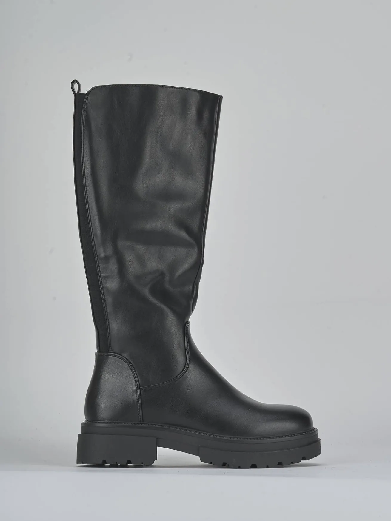 Stivali tacco 1cm pelle sostenibile nero