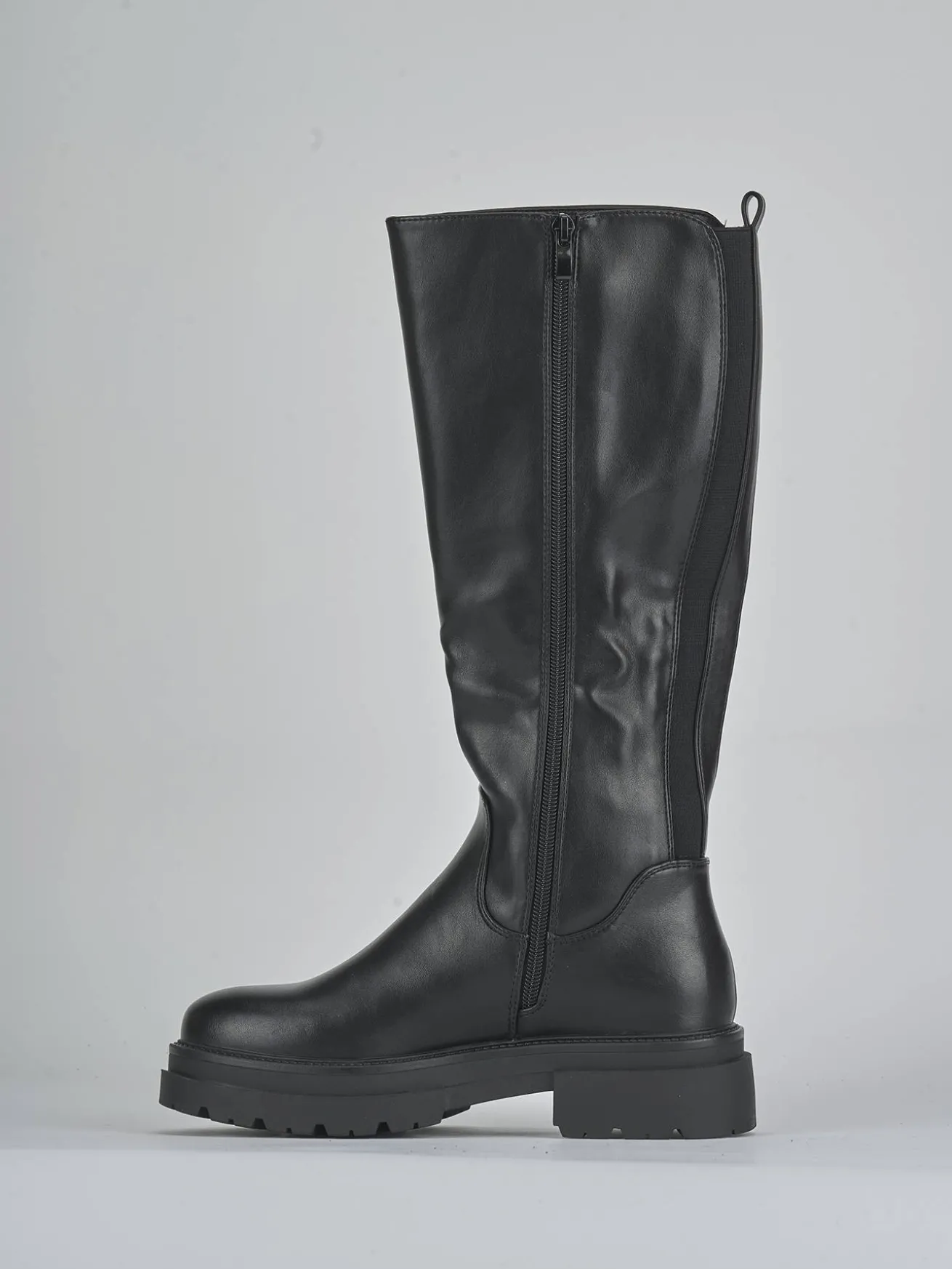 Stivali tacco 1cm pelle sostenibile nero