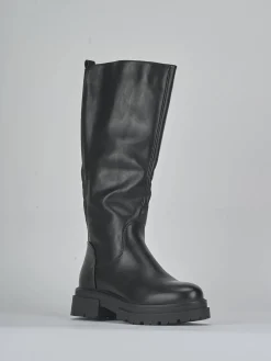 Stivali tacco 1cm pelle sostenibile nero