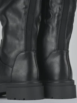 Stivali tacco 1cm pelle sostenibile nero