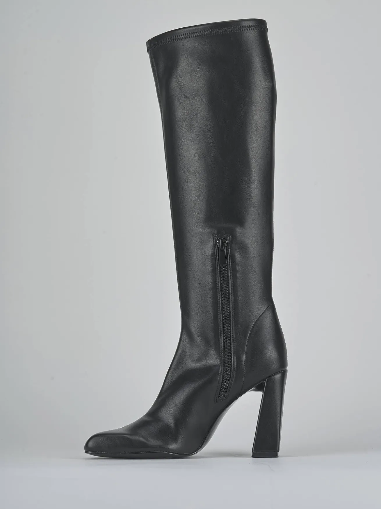 Stivali tacco 9cm pelle sostenibile nero