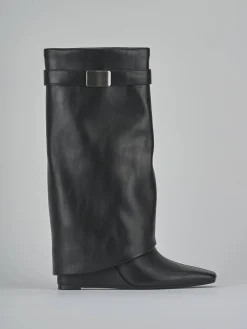 Stivali tacco 10cm pelle sostenibile nero